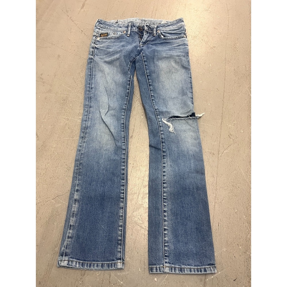 G-Star Raw Jeans Womens 28x32 Blue Denim Low Rise Distressed Bootcut Leg Outdoor